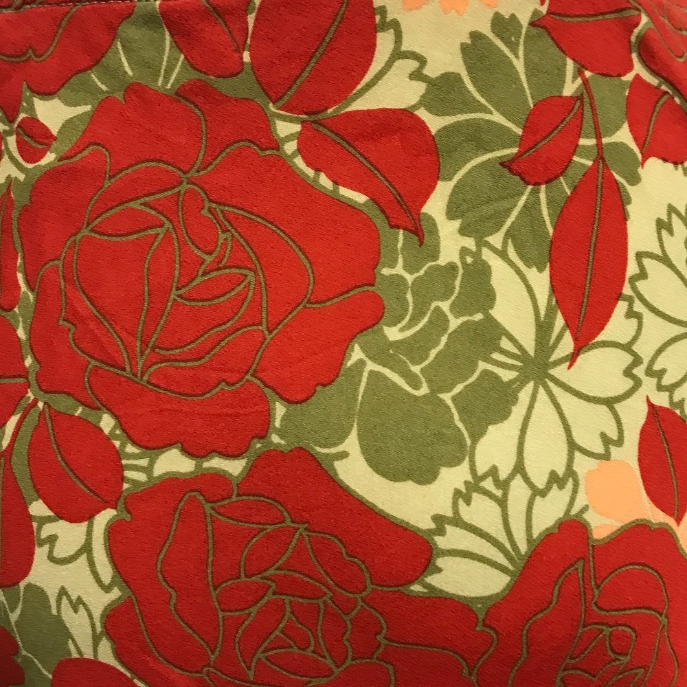 Harari red peach green floral silk midi skirt XL made in USA vintage - Picture 2 of 6